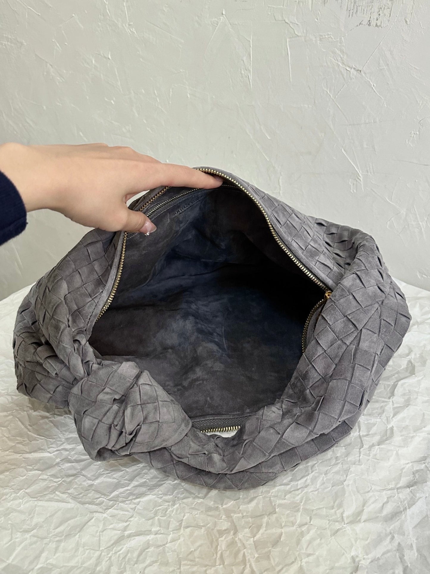 BV PETIT JODIE 48CM DAIM GRIS CUIR