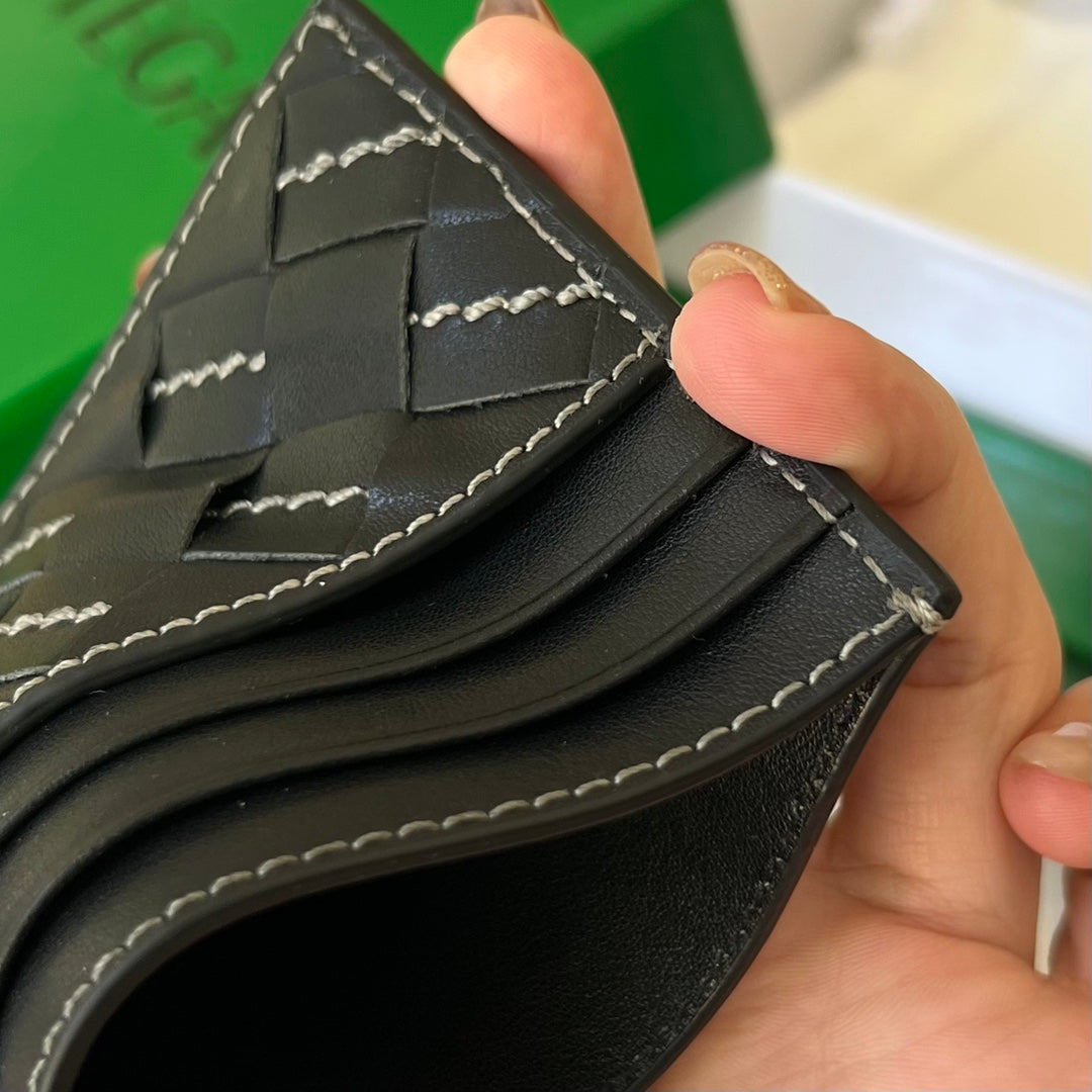 PORTE-CARTES INTRECCIATO 10 EN CUIR D'AGNEAU NOIR