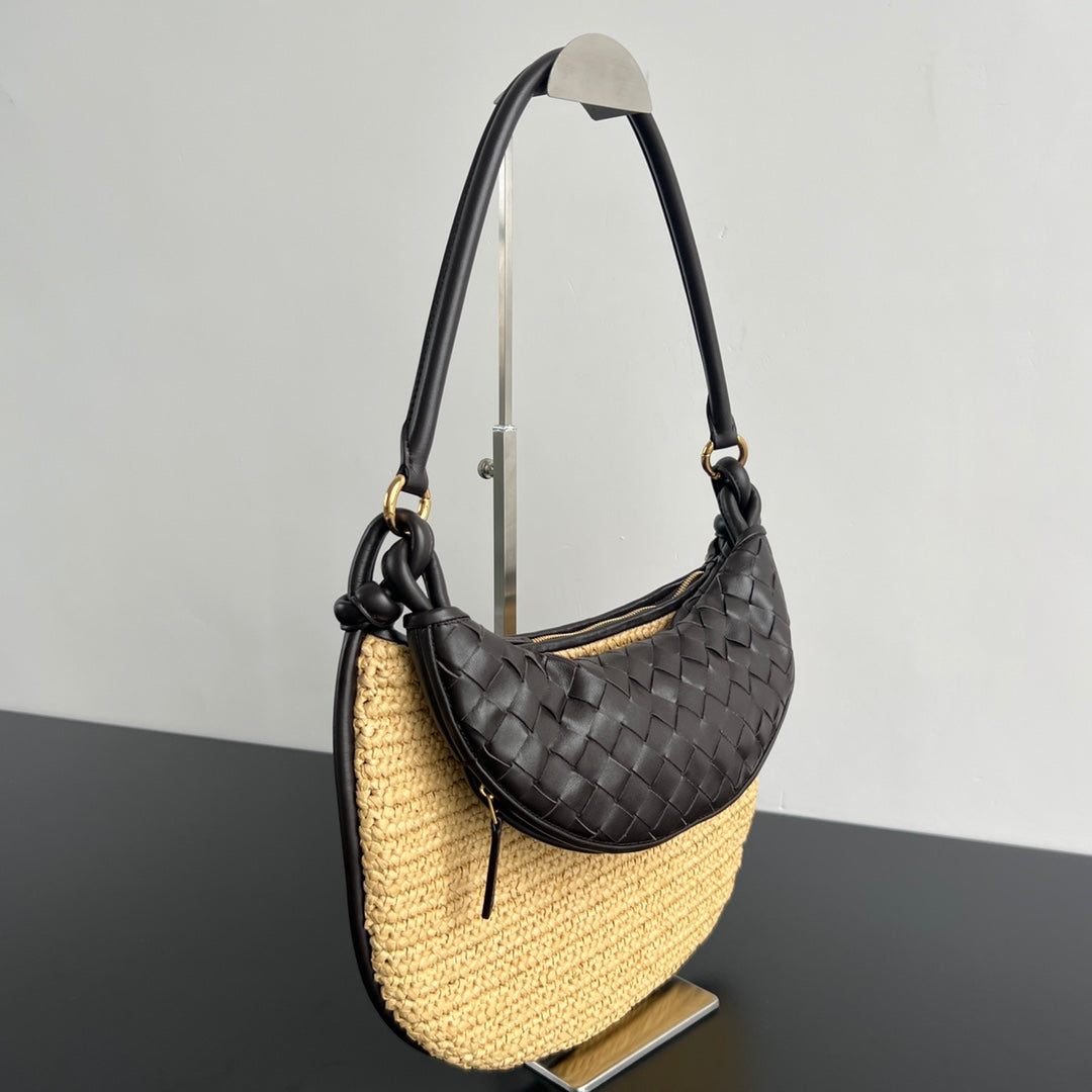 SAC PORTE ÉPAULE GEMELLI 36 EN RAPHIA BEIGE ET AGNEAU FONDANT