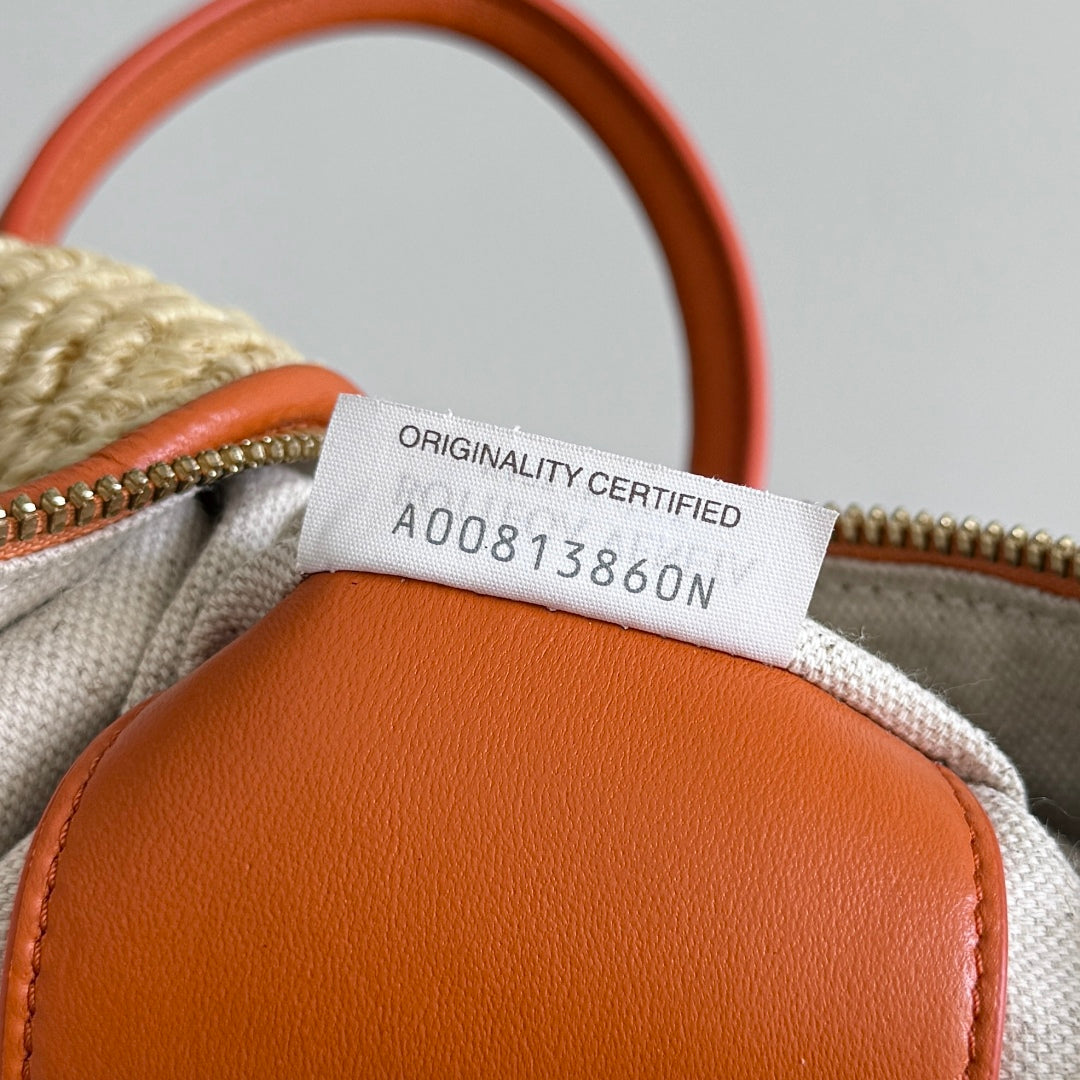 BOTTEGA VENETA SAC LOOP 19 EN RAFIA ET CUIR DE VEAU COULEUR ORANGE BRÛLÉ COLLECTION 25S