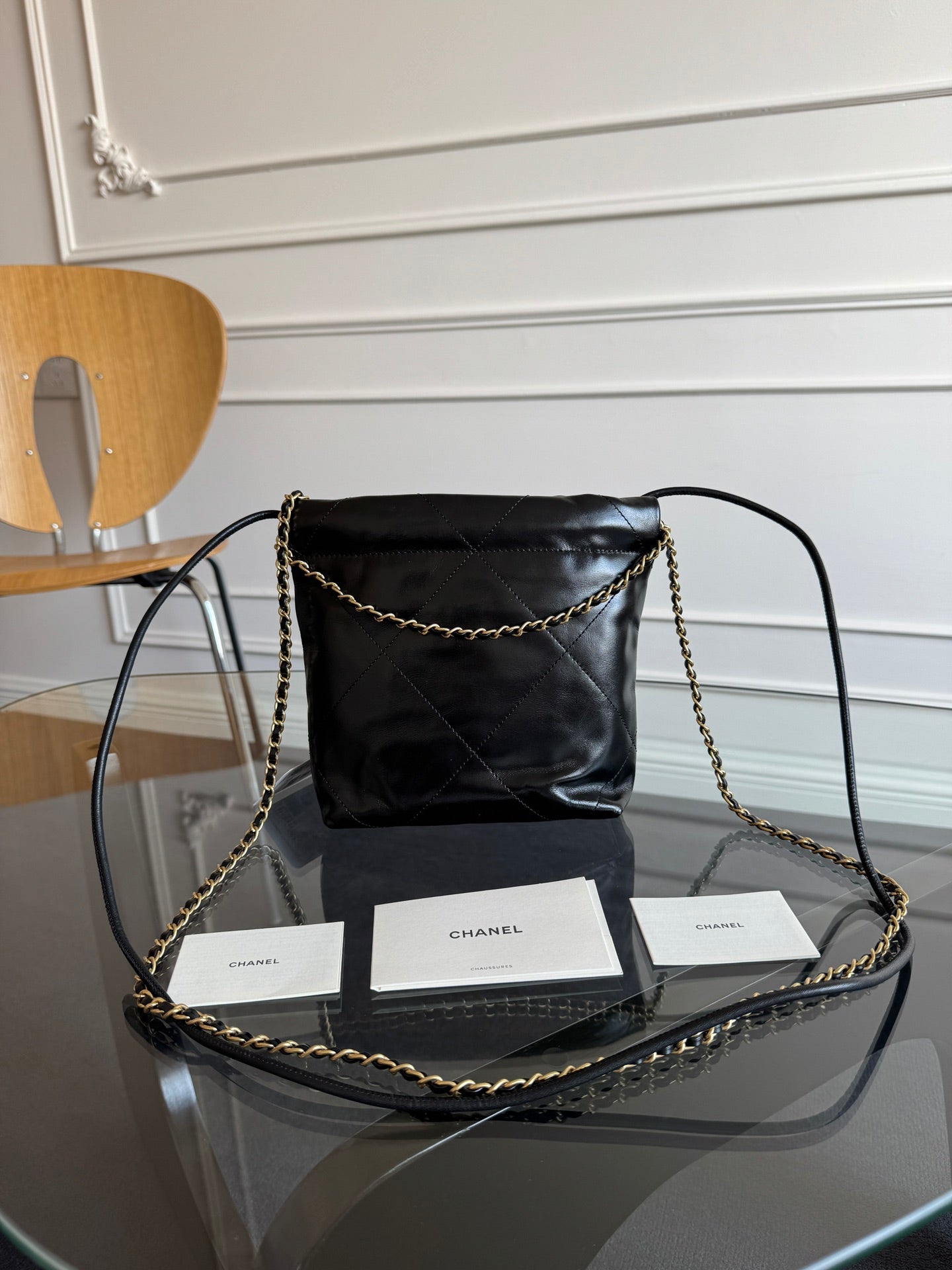 SAC HOBO MINI CC 20 EN CUIR DE VEAU NOIR MÉTAL DORÉ