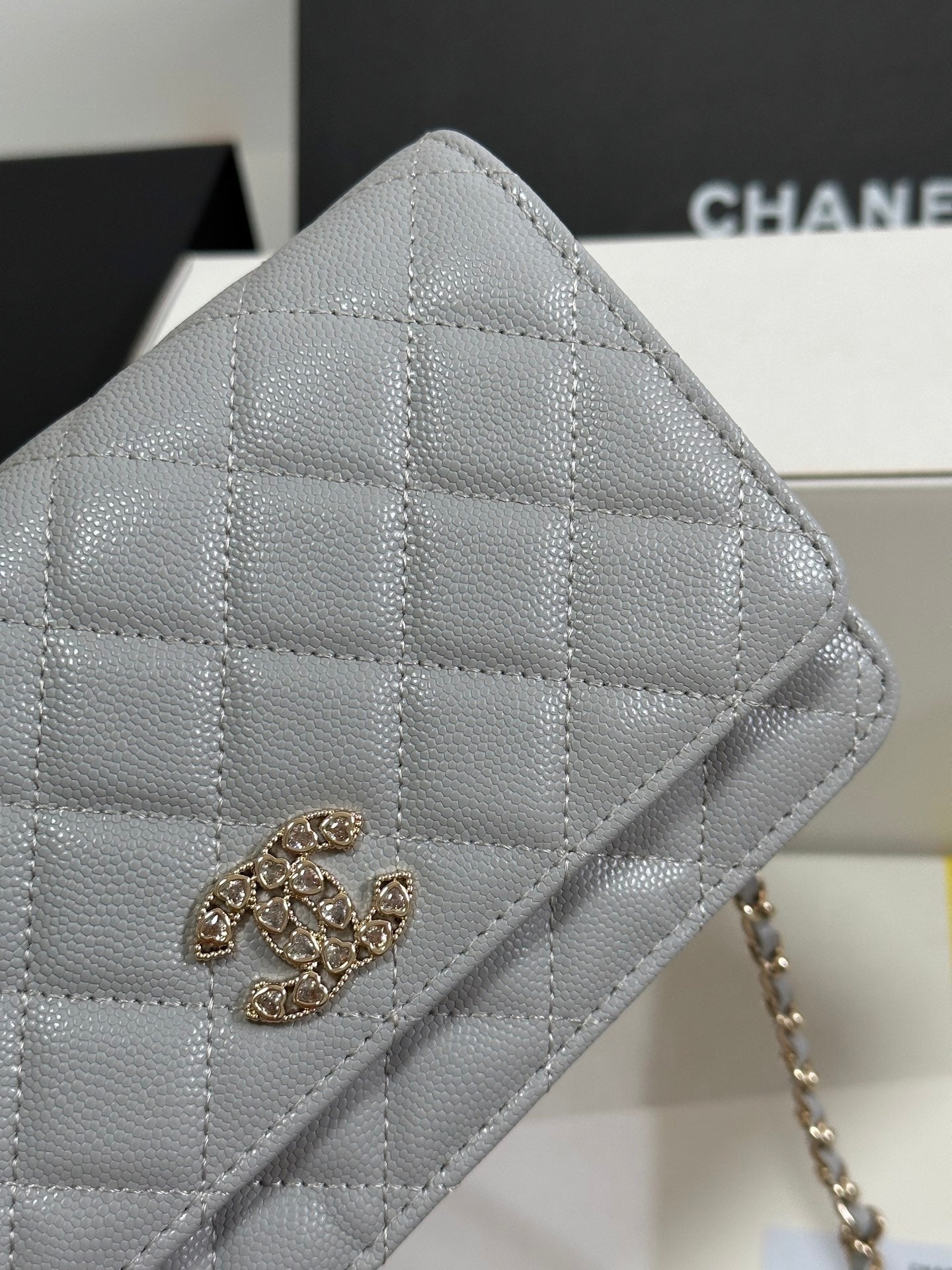 SAC WOC STRASS ENTRUPY 19 EN CUIR DE VEAU GRIS ESPAGNOL AVEC FINITIONS DORÉES