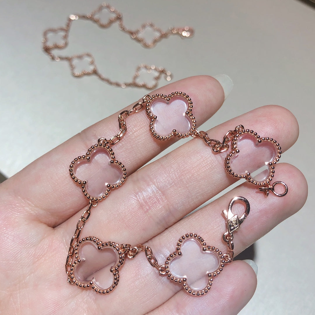 [Shinejoy]CLOVER 5 MOTIF ROCK CRYSTAL BRACELET