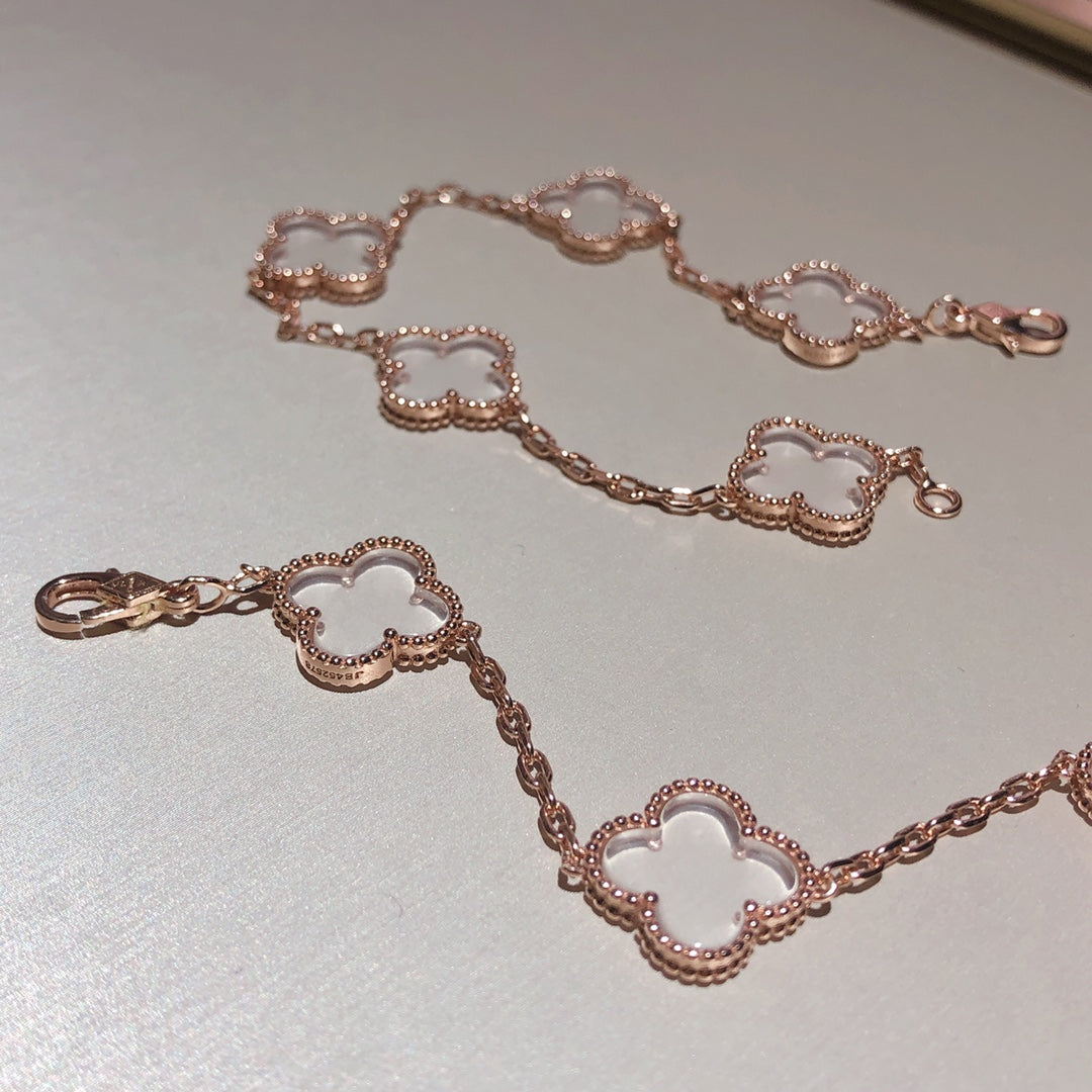 [Shinejoy]CLOVER 5 MOTIF ROCK CRYSTAL BRACELET