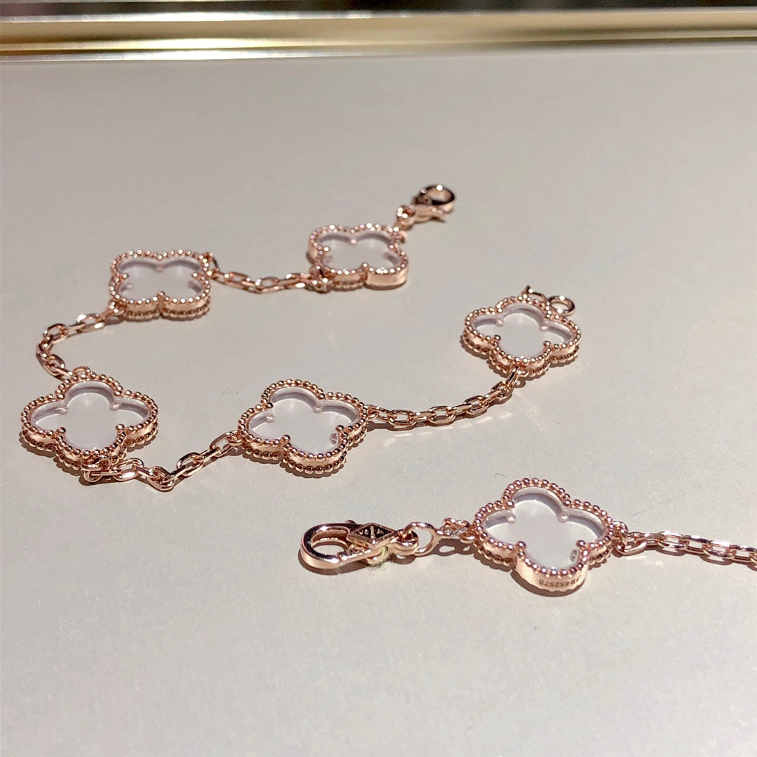 [Shinejoy]CLOVER 5 MOTIF ROCK CRYSTAL BRACELET