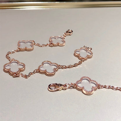[Shinejoy]CLOVER 5 MOTIF ROCK CRYSTAL BRACELET