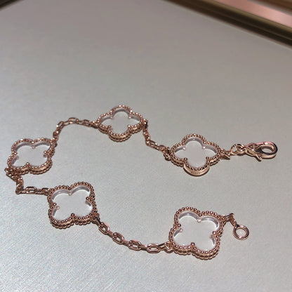 [Shinejoy]CLOVER 5 MOTIF ROCK CRYSTAL BRACELET