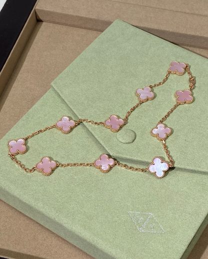 [Shinejoy Jewellery] Pink Necklace with Ten Clover Designs