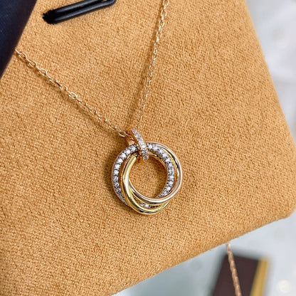 [Shinejoy]TRINITY NECKLACE SILVER GOLD PINK GOLD DIAMONDS