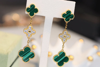 [Shinejoy]CLOVER EARRINGS GOLD MALACHITE DIAMOND 3 MOTIF