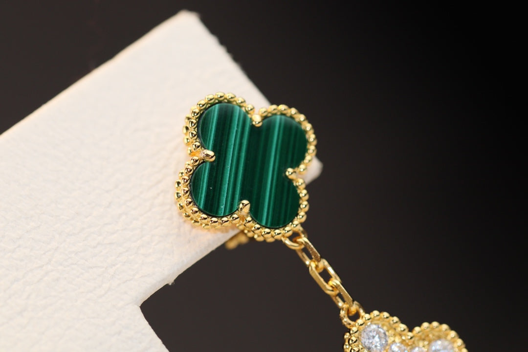 [Shinejoy]CLOVER EARRINGS GOLD MALACHITE DIAMOND 3 MOTIF