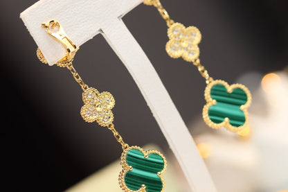 [Shinejoy]CLOVER EARRINGS GOLD MALACHITE DIAMOND 3 MOTIF