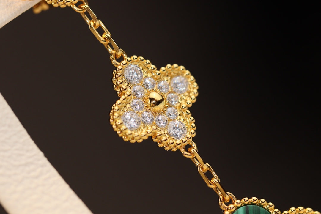 [Shinejoy]CLOVER EARRINGS GOLD MALACHITE DIAMOND 3 MOTIF