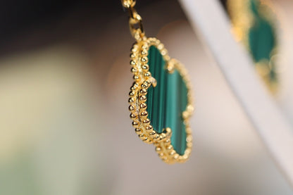 [Shinejoy]CLOVER EARRINGS GOLD MALACHITE DIAMOND 3 MOTIF