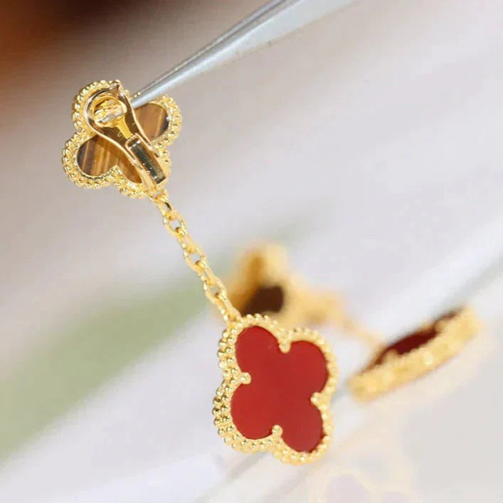 [Shinejoy]CLOVER  2 MOTIF  TIGER EYE CARNELIAN EARRINGS