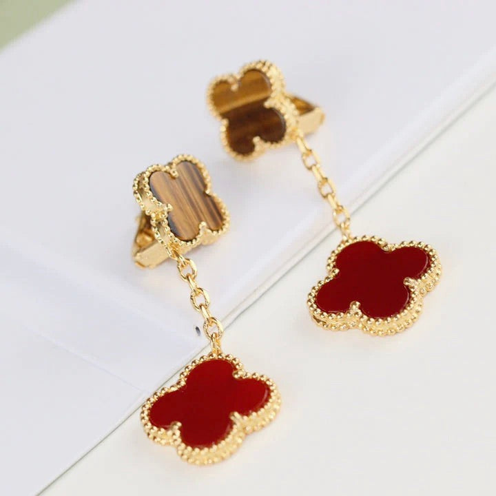 [Shinejoy]CLOVER  2 MOTIF  TIGER EYE CARNELIAN EARRINGS
