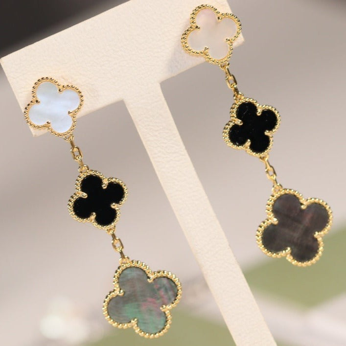 [Shinejoy]CLOVER EARRINGS GOLD ONYX MOP 3 MOTIF