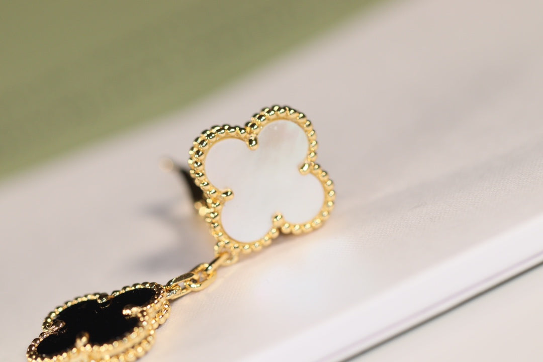 [Shinejoy]CLOVER EARRINGS GOLD ONYX MOP 3 MOTIF