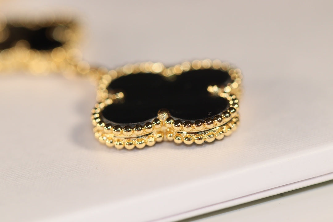 [Shinejoy]CLOVER EARRINGS GOLD ONYX MOP 3 MOTIF
