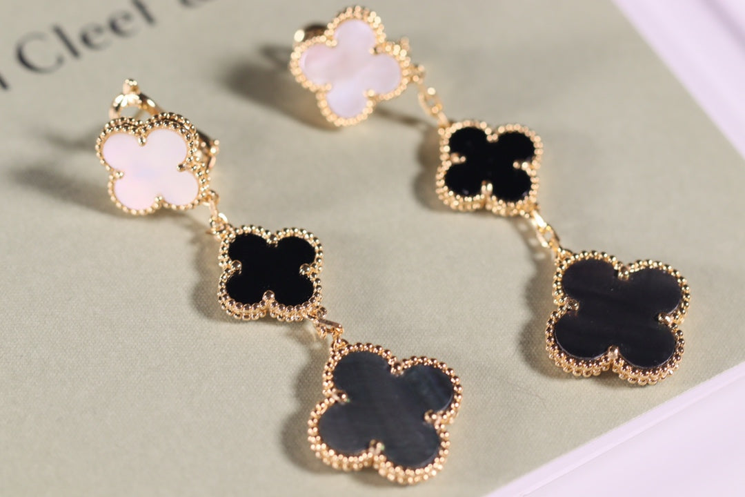 [Shinejoy]CLOVER EARRINGS GOLD ONYX MOP 3 MOTIF