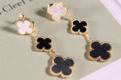 [Shinejoy]CLOVER EARRINGS GOLD ONYX MOP 3 MOTIF