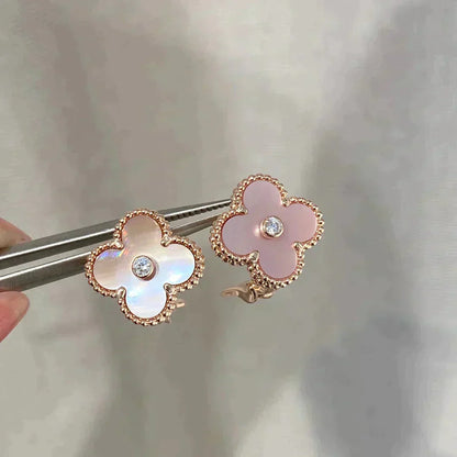 [Shinejoy]CLOVER MEDIUM 1 MOTIFS  PINK MOP DIAMOND EARRINGS