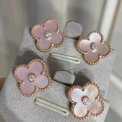 [Shinejoy]CLOVER MEDIUM 1 MOTIFS  PINK MOP DIAMOND EARRINGS