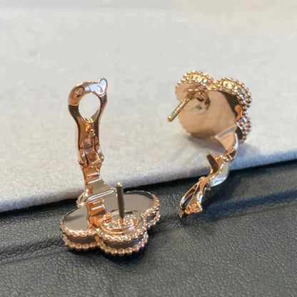 [Shinejoy]CLOVER MEDIUM 1 MOTIFS GRAY MOP  DIAMOND EARRINGS