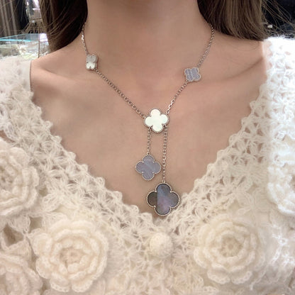 [Shinejoy]CLOVER MOP CHALCEDONY NECKLACE SILVER 6 MOTIF