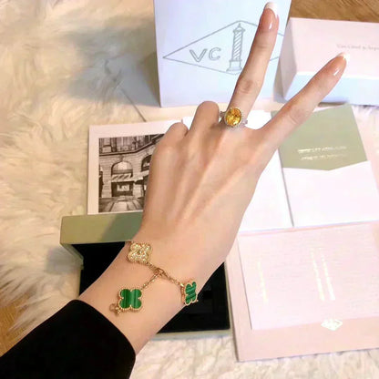 [Shinejoy] CLOVER 5 MOTIF MALACHITE BRACELET COLLECTION