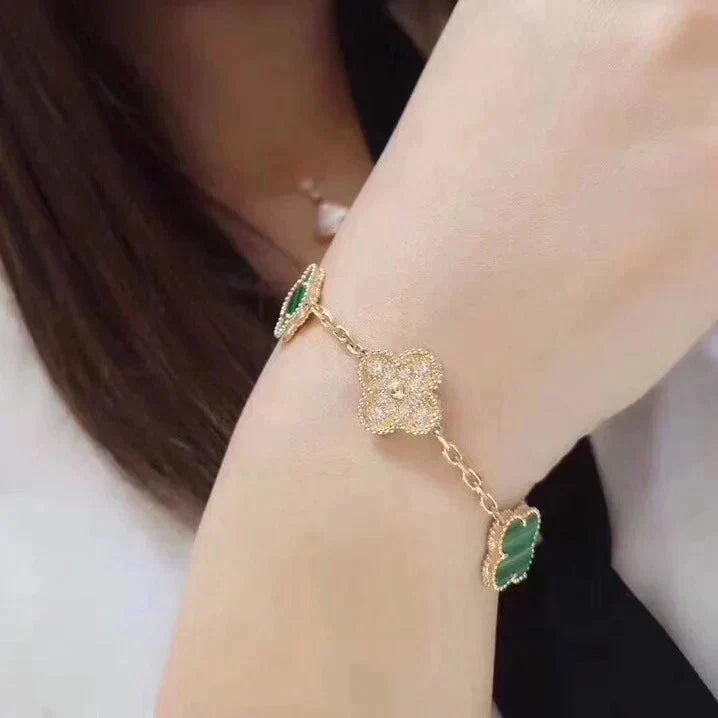 [Shinejoy] CLOVER 5 MOTIF MALACHITE BRACELET COLLECTION