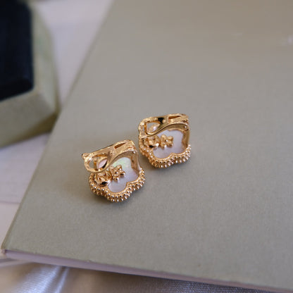 [Shinejoy]LUCKY PINK GOLD WHITE MOP EARRINGS