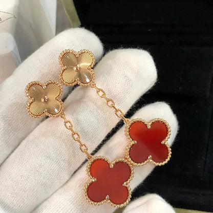 [Shinejoy]CLOVER 2 MOTIF  LASER CARNELIAN EARRINGS