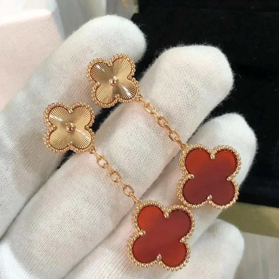 [Shinejoy]CLOVER 2 MOTIF  LASER CARNELIAN EARRINGS