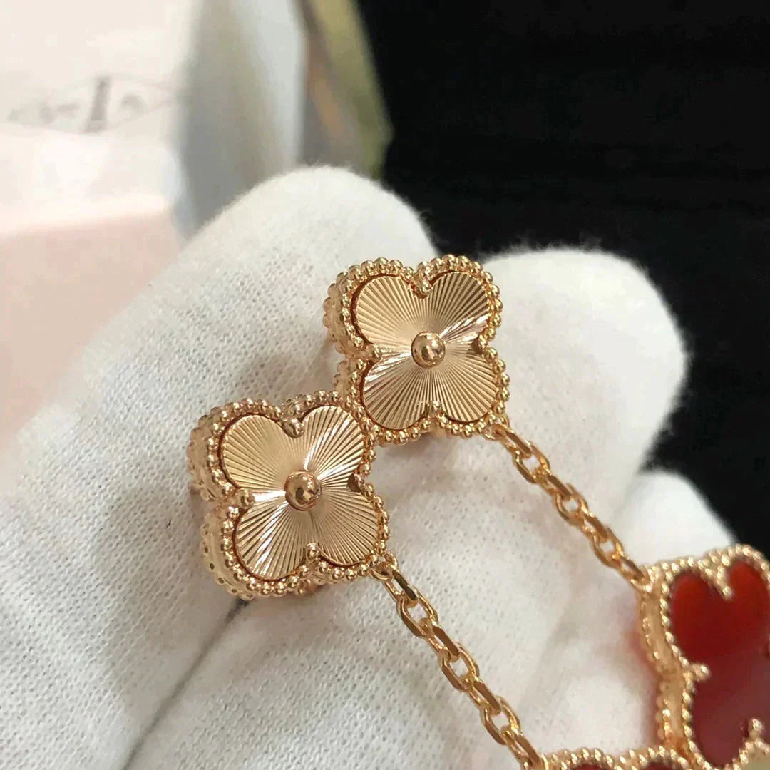 [Shinejoy]CLOVER 2 MOTIF  LASER CARNELIAN EARRINGS