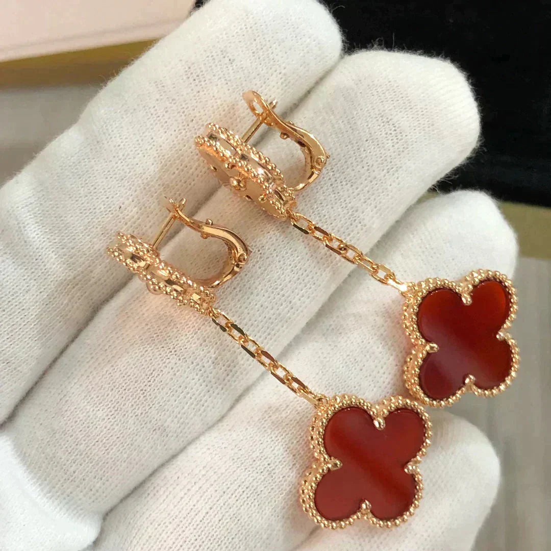 [Shinejoy]CLOVER 2 MOTIF  LASER CARNELIAN EARRINGS