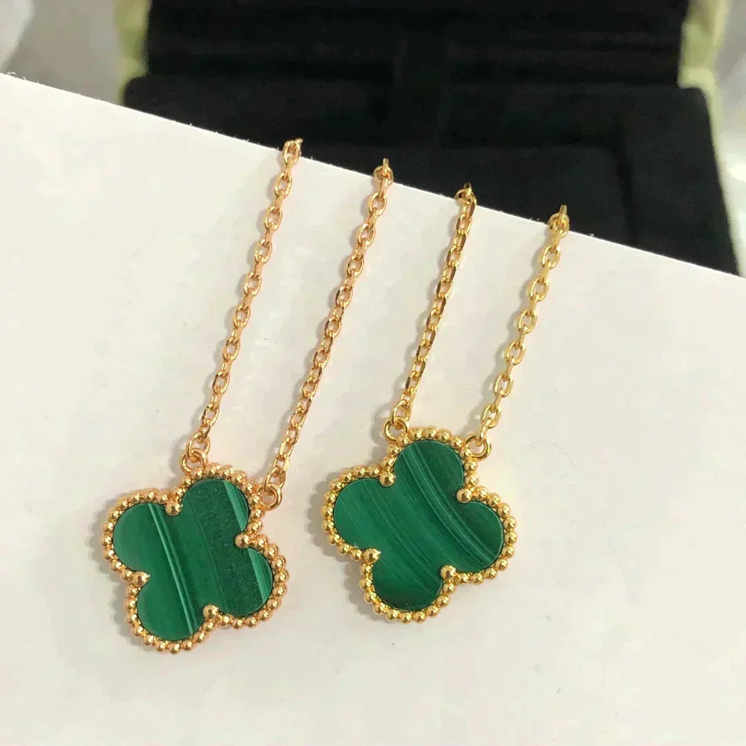 [Shinejoy]CLOVER 15MM MALACHITE SINGLE FLOWER  NECKLACE