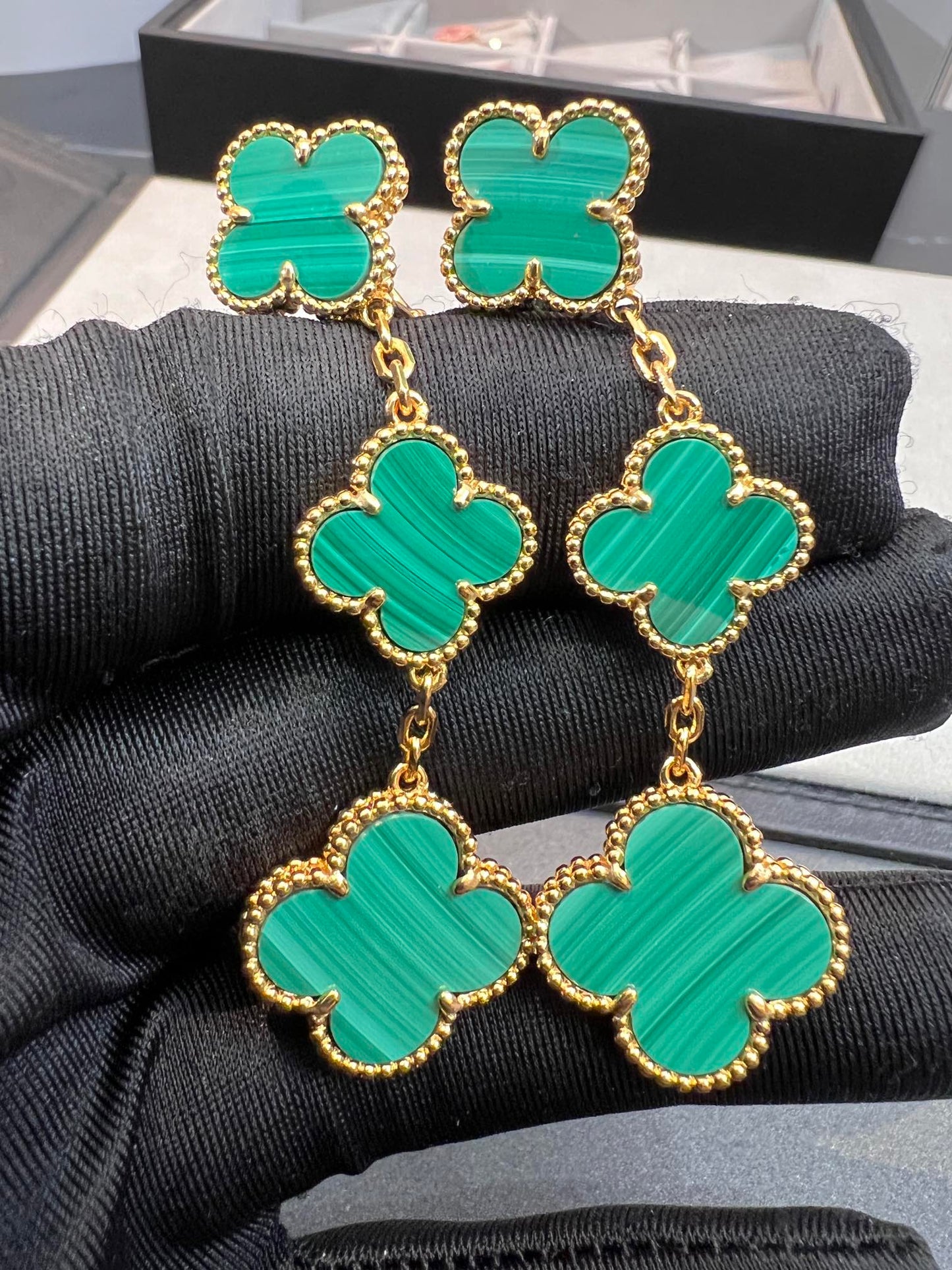 [Shinejoy]CLOVER MALACHITE 3 MOTIFS GOLD