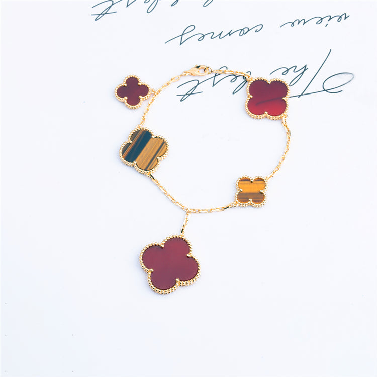 [Shinejoy]CLOVER BRACELET 5 MOTIFS CARNELIAN TIGER EYE