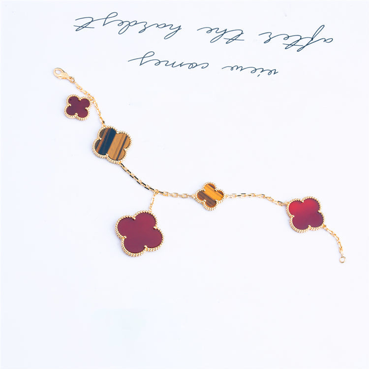 [Shinejoy]CLOVER BRACELET 5 MOTIFS CARNELIAN TIGER EYE