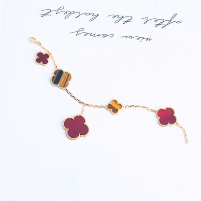 [Shinejoy]CLOVER BRACELET 5 MOTIFS CARNELIAN TIGER EYE