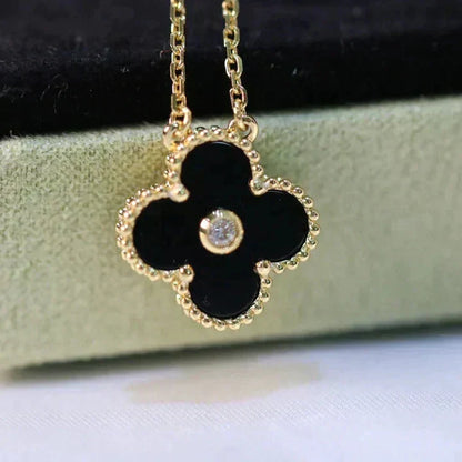 [Shinejoy]CLOVER 15MM DIAMOND ONYX NECKLACE