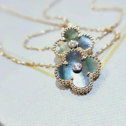 [Shinejoy]CLOVER 15MM DIAMOND AND MOTHER-OF-GREY NECKLACE