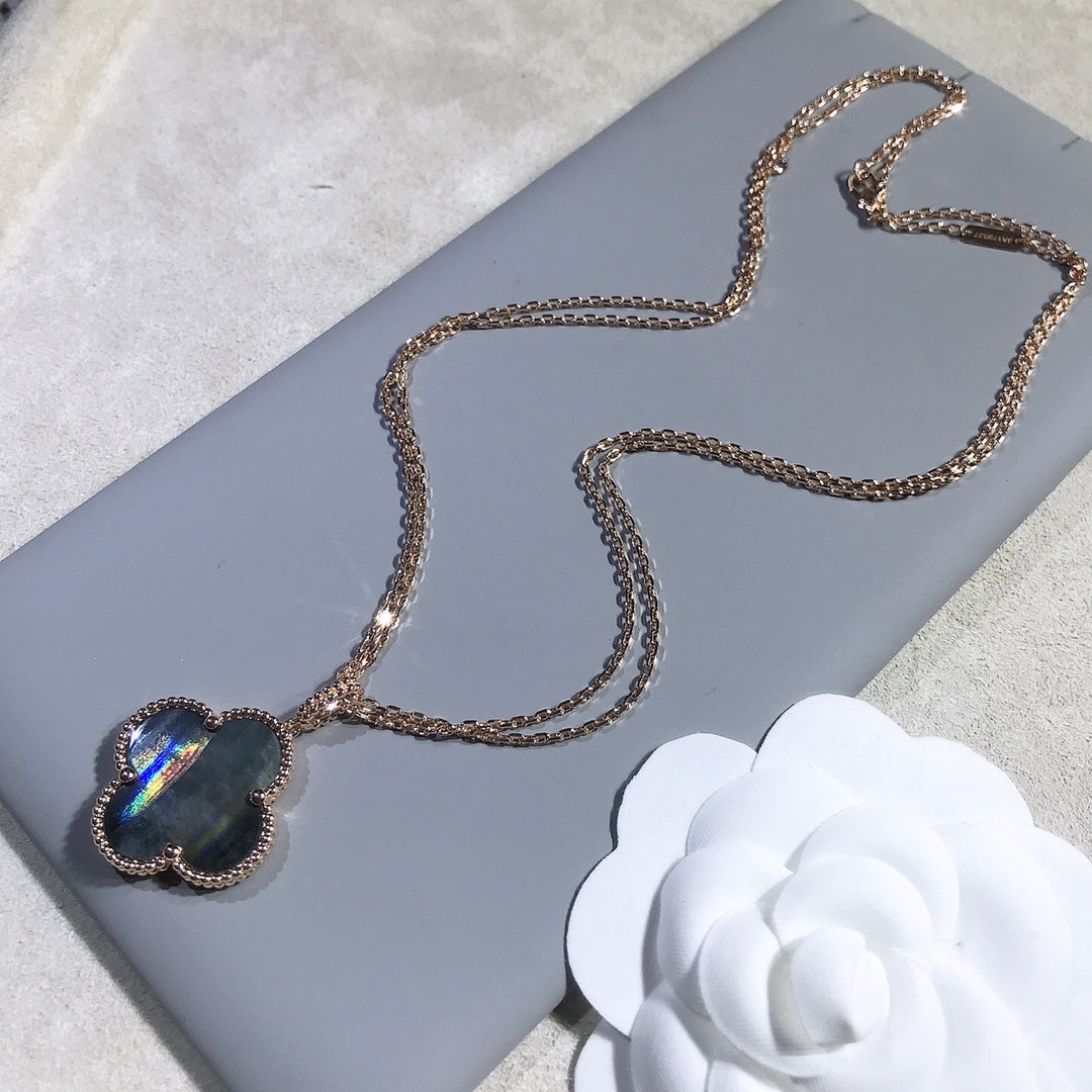 [Shinejoy]CLOVER 25MM GOLD DARK MOP BIG CLOVER NECKLACE