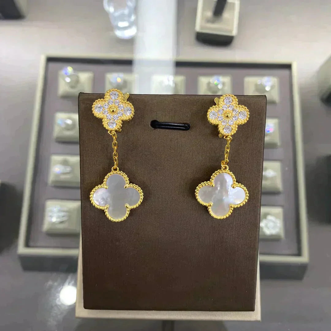 [Shinejoy]CLOVER  2 MOTIFS  DIAMOND  EARRINGS (MULTIPLE CHOICESç´