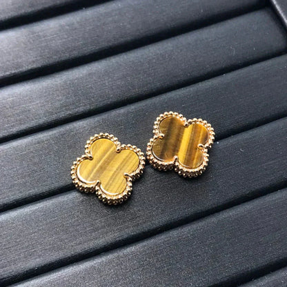 [Shinejoy]CLOVER MEDIUM 1 MOTIFS TIGER EYE EARRINGS