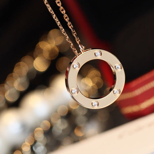 [Shinejoy]LOVE NECKLACE 16MM 6 DIAMONDS PINK GOLD