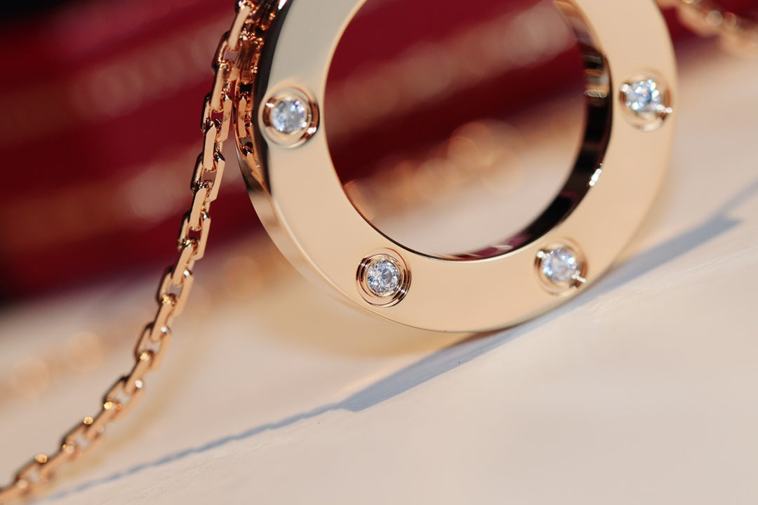 [Shinejoy]LOVE NECKLACE 16MM 6 DIAMONDS PINK GOLD