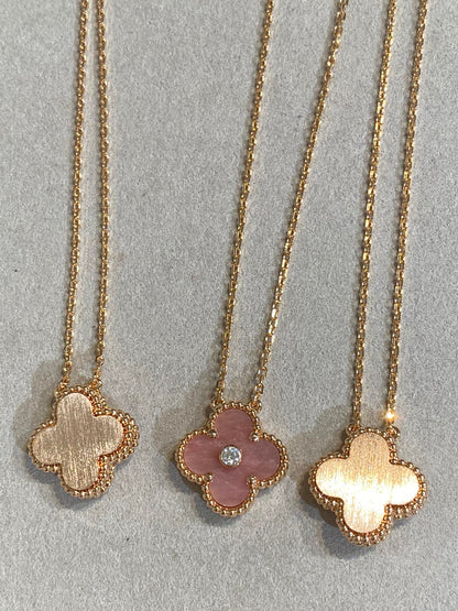 [Shinejoy]CLOVER 15MM DIAMOND RHODONITE NECKLACE
