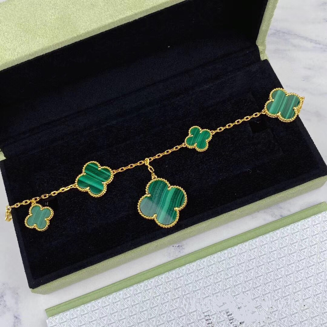 [Shinejoy]MAGIC CLOVER MALACHITE GOLD BRACELET 5 MOTIFS